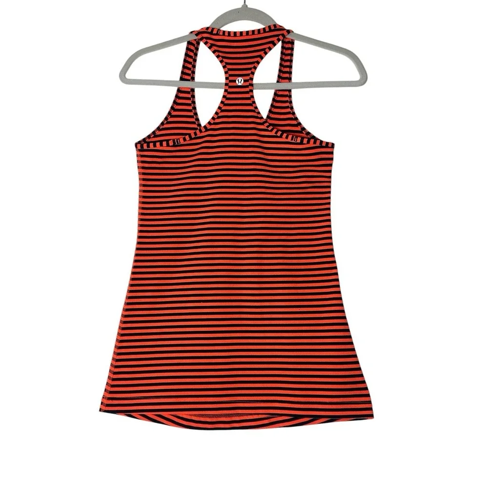 Lululemon‎ Tank Top Women Size 6 Orange Black Classic Stripe Racerback Atheisure